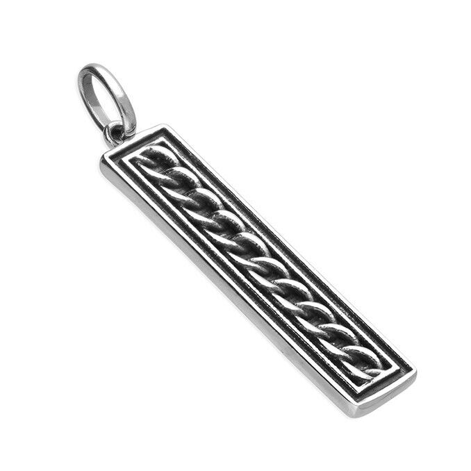 Oxidised Ingot Style Pendant With Chain Link Detail 925 Sterling Silver