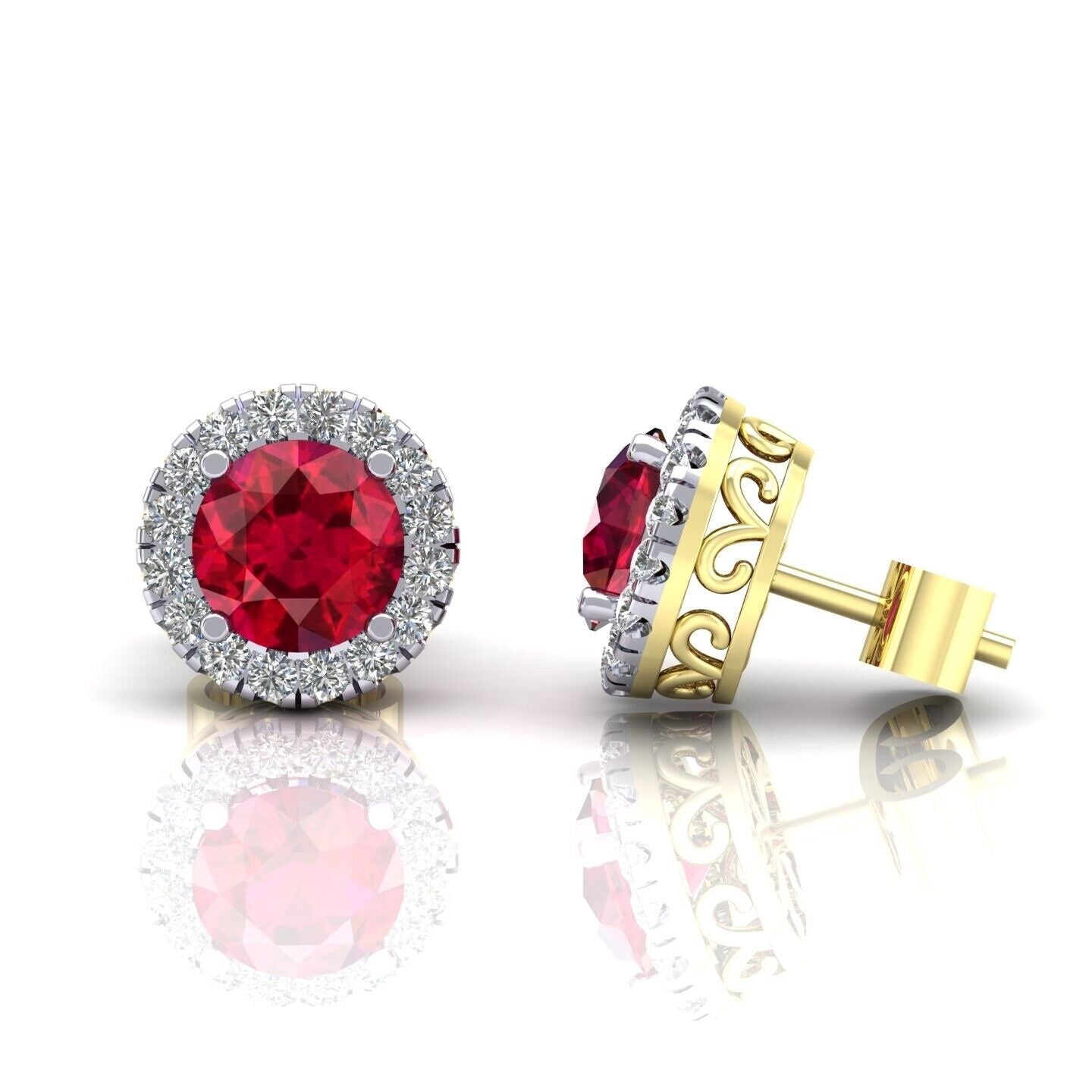 9ct Yellow Gold Ruby Cluster Stud Earrings 8mm Round Studs Hallmarked
