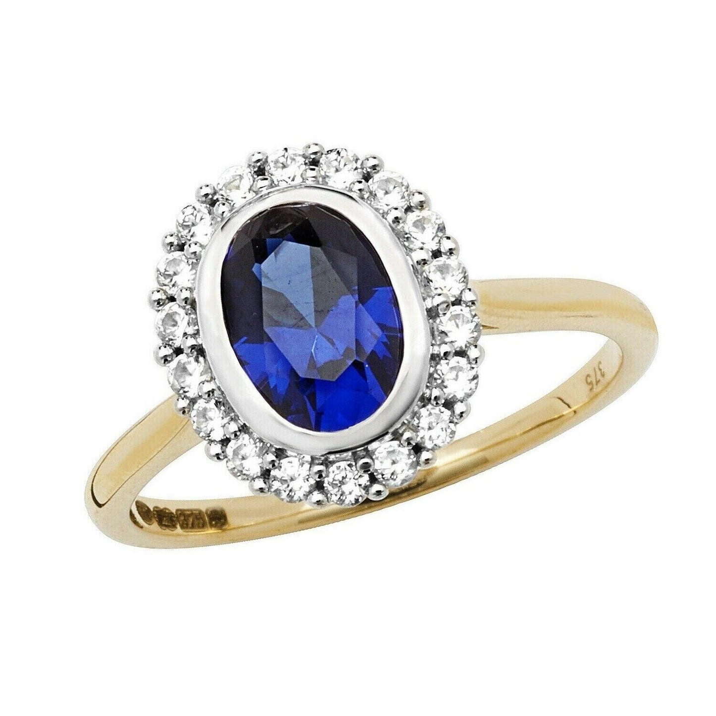 Yellow Gold Sapphire Ring White Sapphires Engagement Cluster Dress Hallmarked