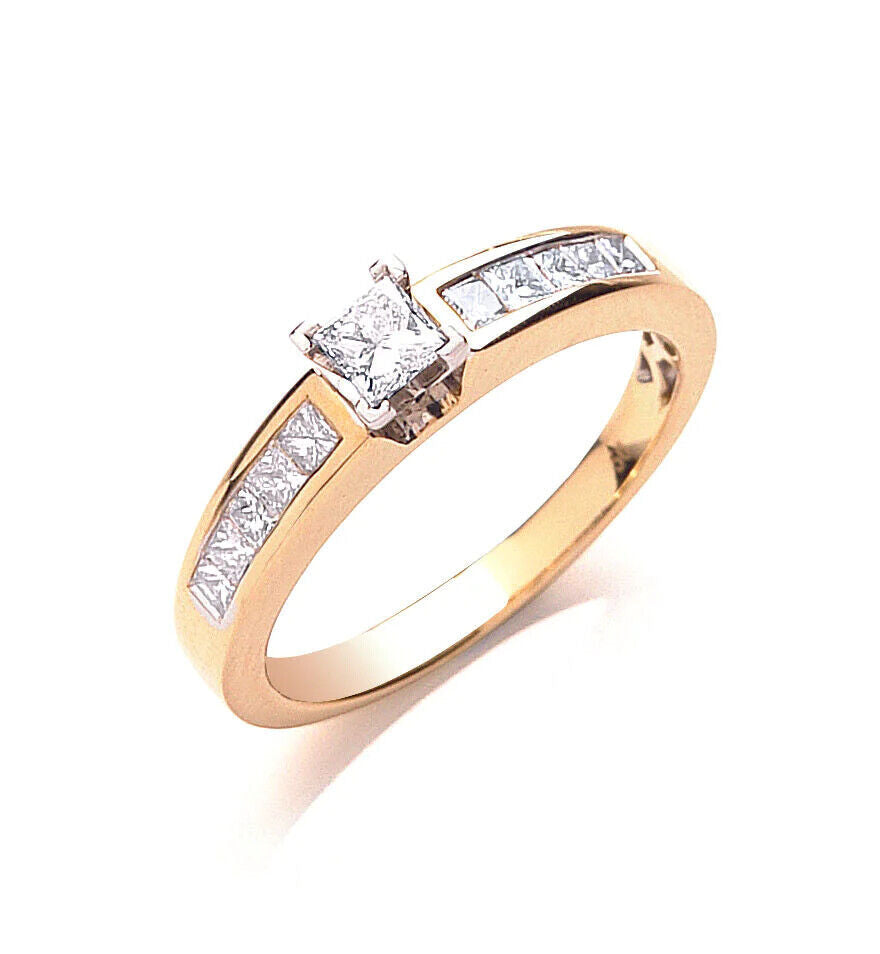 Real Princess Cut Diamond Solitaire Ring 18ct Yellow Gold 0.50 Carat Weight