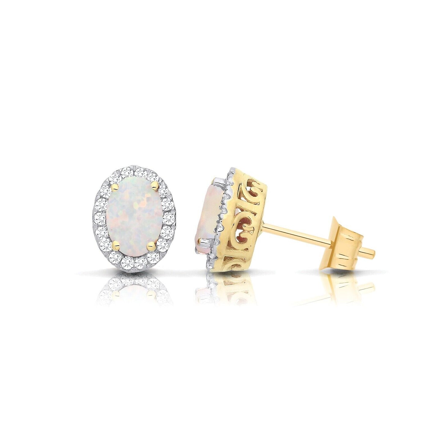 9ct Yellow Gold Opal Cluster Stud Earrings Oval Studs Hallmarked