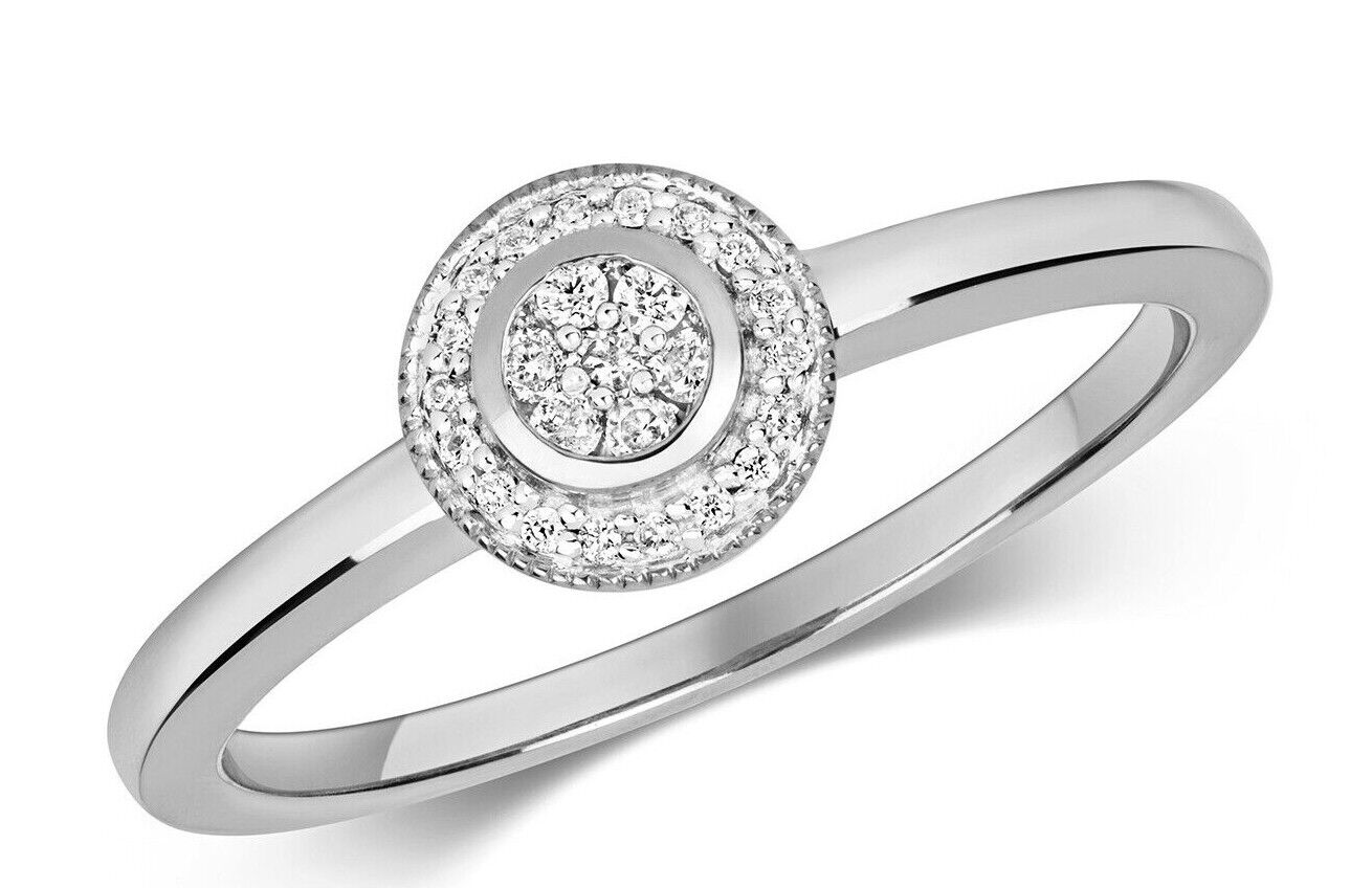 9ct White Gold Diamond Halo Ring Cluster Engagement