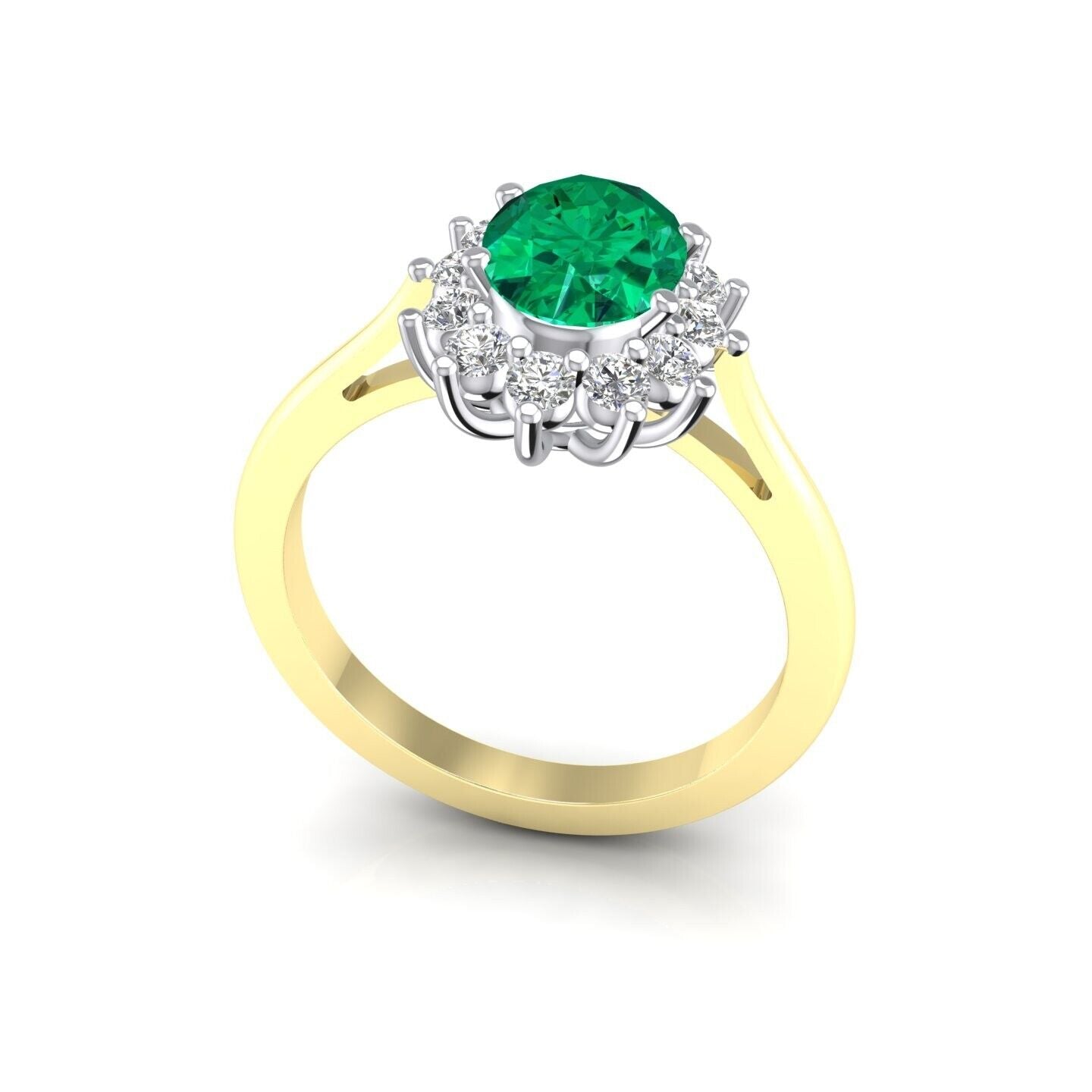 9ct Yellow Gold Oval Emerald Cluster Ring Engagement Hallmarked Sizes L - R