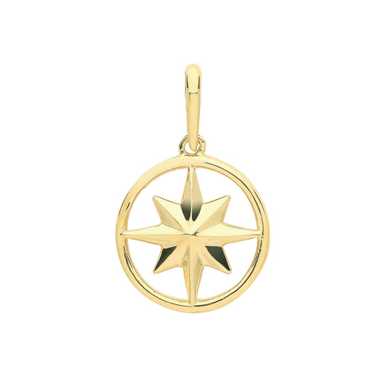 Gold Compass Rose Pendant 9ct Yellow Gold British Made