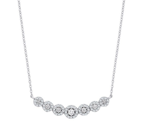 18ct White Gold Diamond Necklace 0.50ctw Halo Cluster Bar Design
