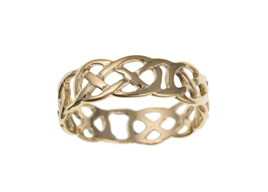 Ladies Celtic Band Ring Solid 9ct Yellow Gold 6mm Band Fully Hallmarked