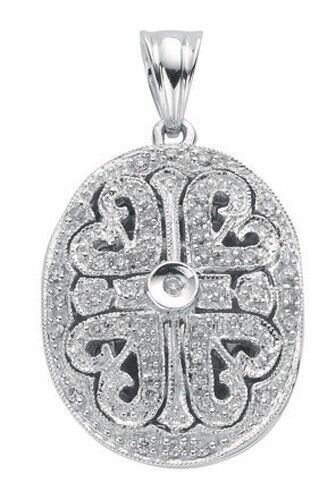 9ct White Gold 0.31ct Diamond Oval Locket Pendant Hallmarked 30 x 17.5mm