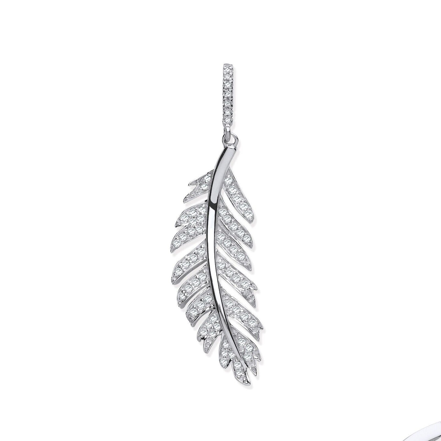 9ct White Gold 0.30ct Feather Shape Diamond Pendant Hallmarked