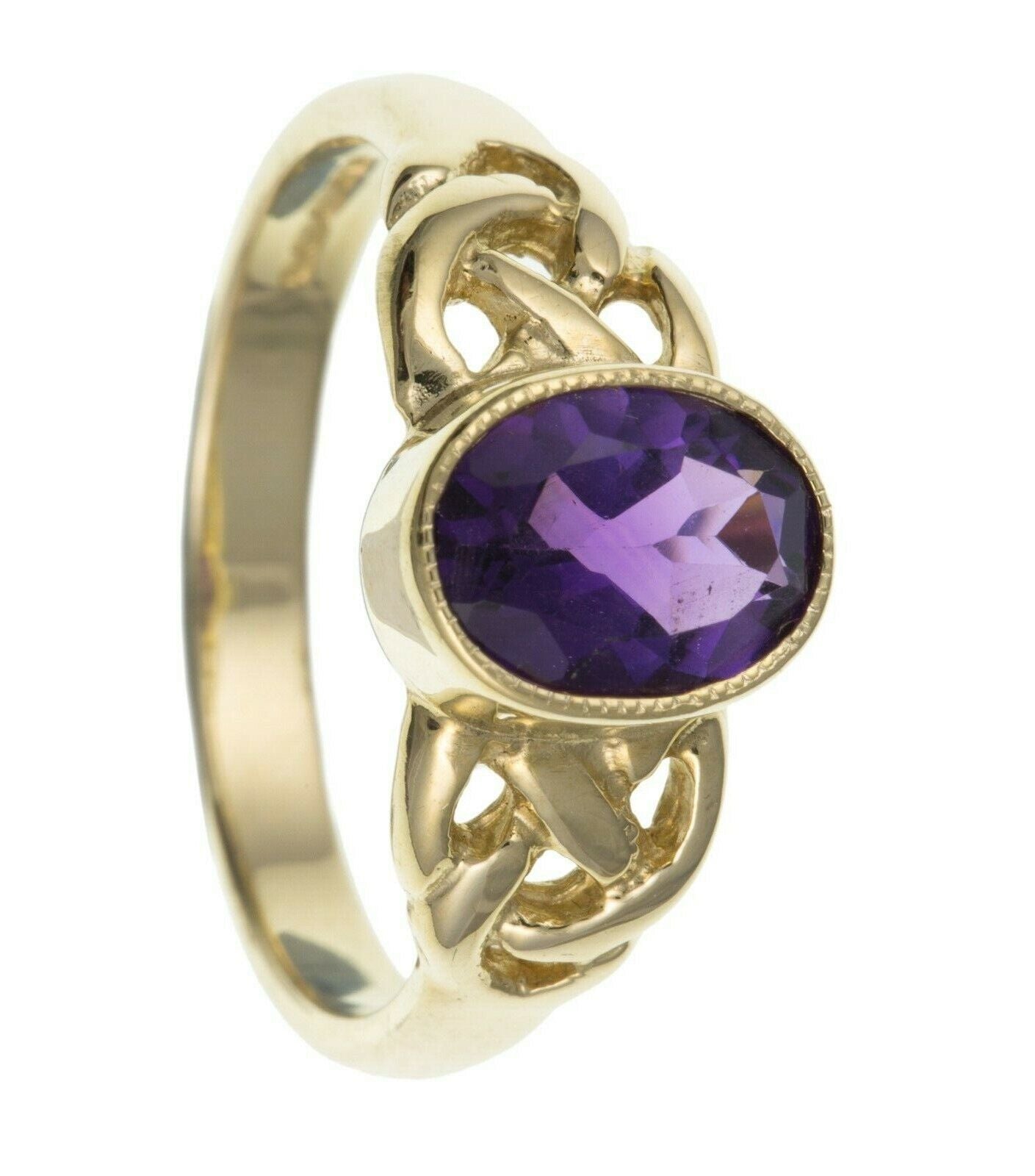 9ct Yellow Gold Real Amethyst Celtic Ring Solitaire Fully Hallmarked