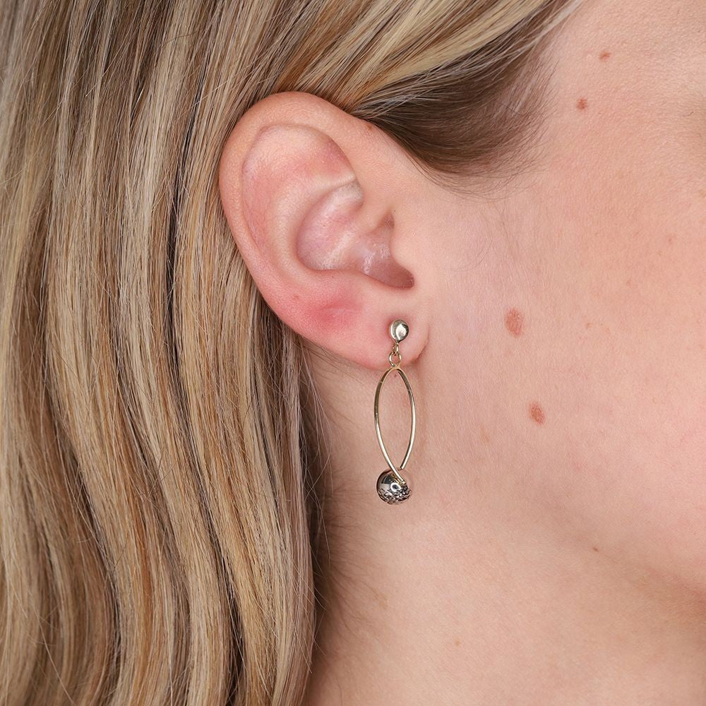 Oval Drop Earrings With Ball 9ct Yellow and White Gold 34mm Drops Hallmarked