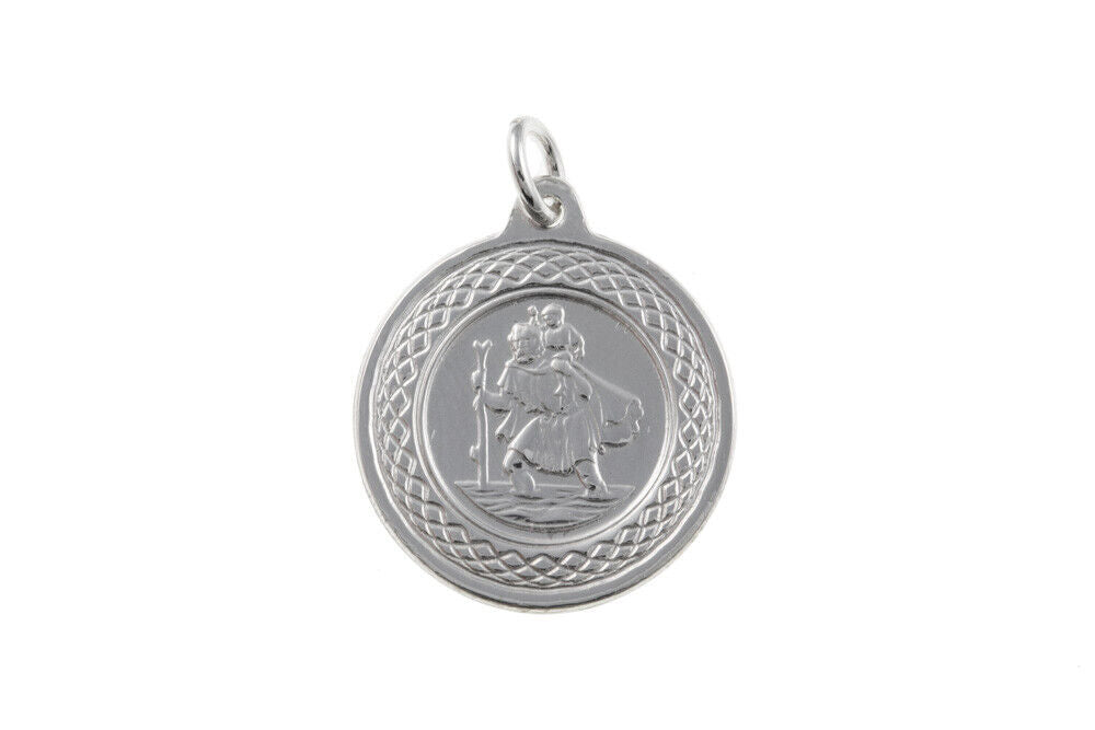 St Christopher Pendant Sterling Silver 17mm 925 Hallmark 14 - 24" Length Chain