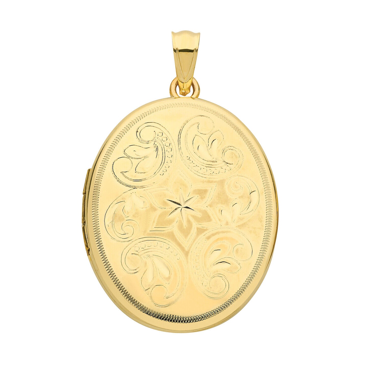 Yellow Gold Oval Locket Solid 9 Carat Hallmarked Scroll Pattern British Made