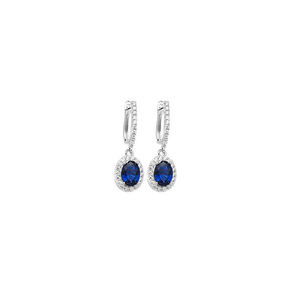 Sapphire Leverback Earrings Sterling Silver Rhodium British Made 925 Hallmark