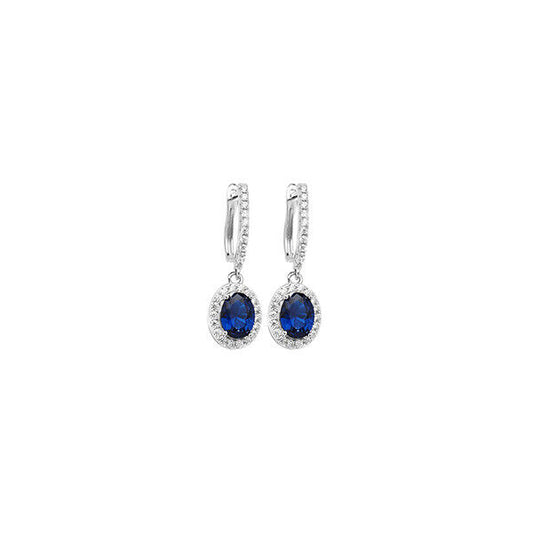 Sapphire Leverback Earrings Sterling Silver Rhodium British Made 925 Hallmark