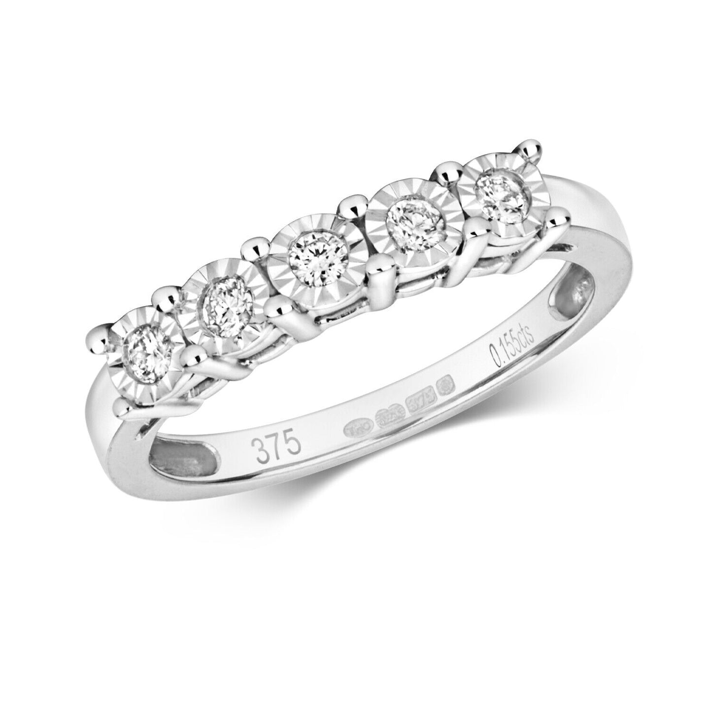 Real Diamond Eternity Ring Solid White Gold Five Stone Anniversary Band