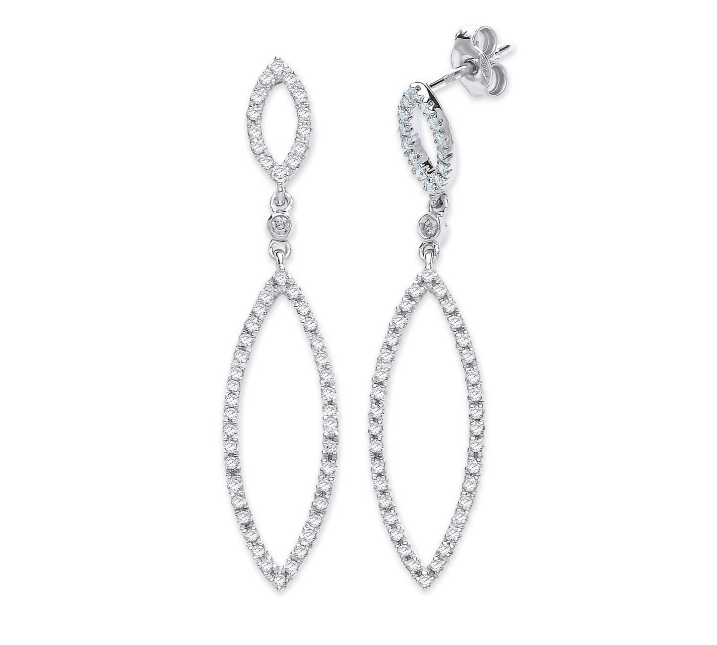 9ct White Gold 0.50ct Diamond Marquise Drop Earrings 42mm Length Hallmarked