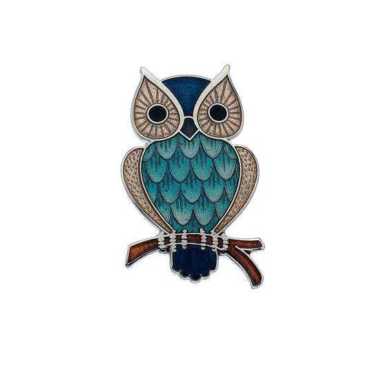 Turquoise Owl Brooch Silver Plated on Branch Design Brand New Gift Packaging
