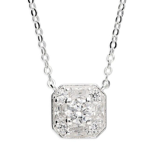 Mixed Stone CZ Square Necklace Gem Set on 925 Sterling Silver 925 hallmark