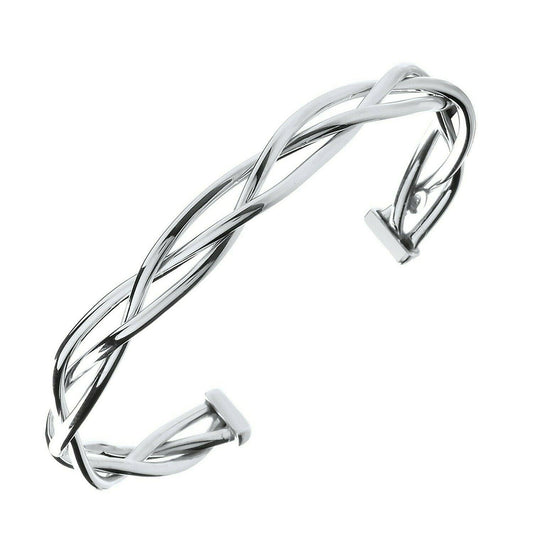 Sterling Silver Twisted Tube Ladies Open Bangle Hallmarked