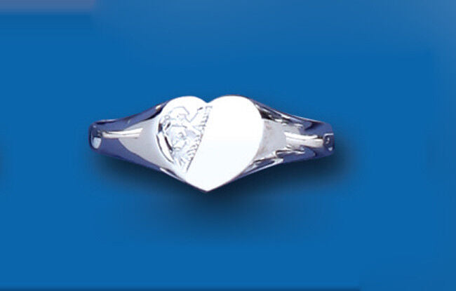 Silver Heart Signet Ring Ladies Engraved Detail 925 Hallmark