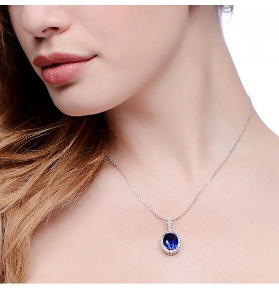 Timeless Sapphire Pendant Solid Sterling Silver 16-18" Chain Luxury Packaging