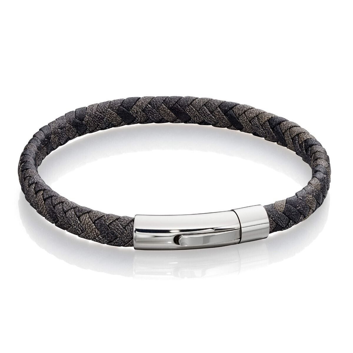 Fred Bennett Antique Grey Woven Leather Bracelet 23cm B5276
