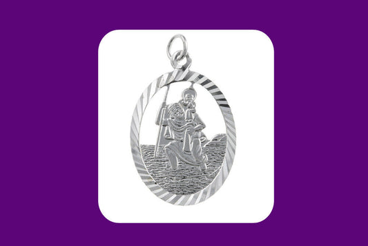 St Christopher Pendant Oval Sterling Silver 925 Hallmark 14 - 24" Length Chain