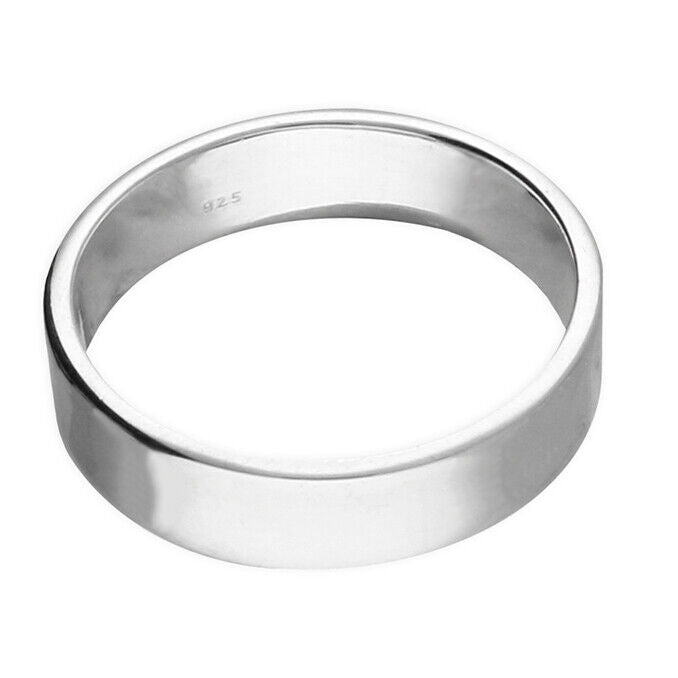 Sterling Silver Wedding Band Ring 6mm Flat Heavy Weight Hallmarked