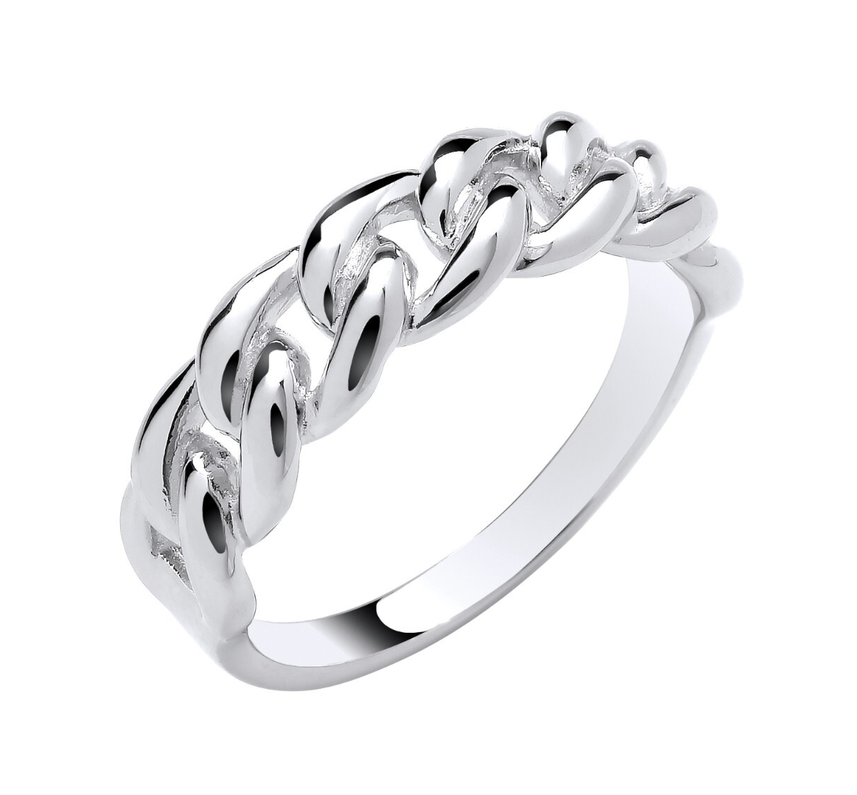 Sterling Silver Curb Chain Link Ring Sizes J - Q British Made 925 Hallmarked