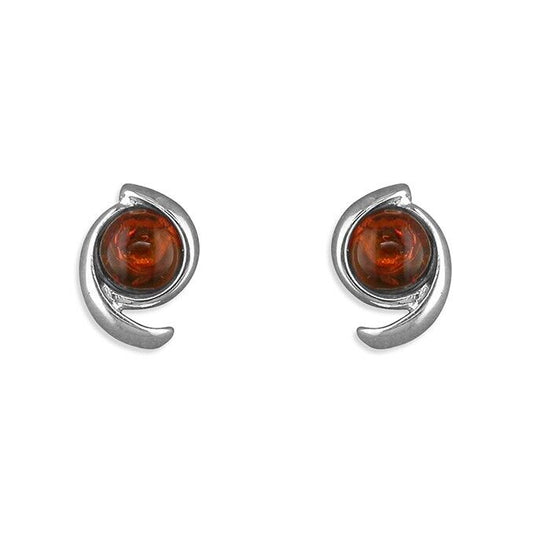 Cognac Amber Swirl Stud Earrings Solid Sterling Silver 925