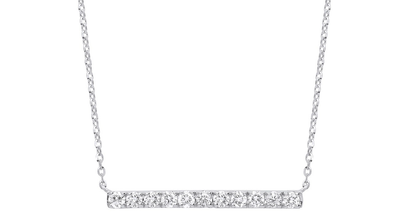 9ct White Gold 0.33ct Diamond Bar Necklace (18in/45cm) Chain Adjustable 16" 17"