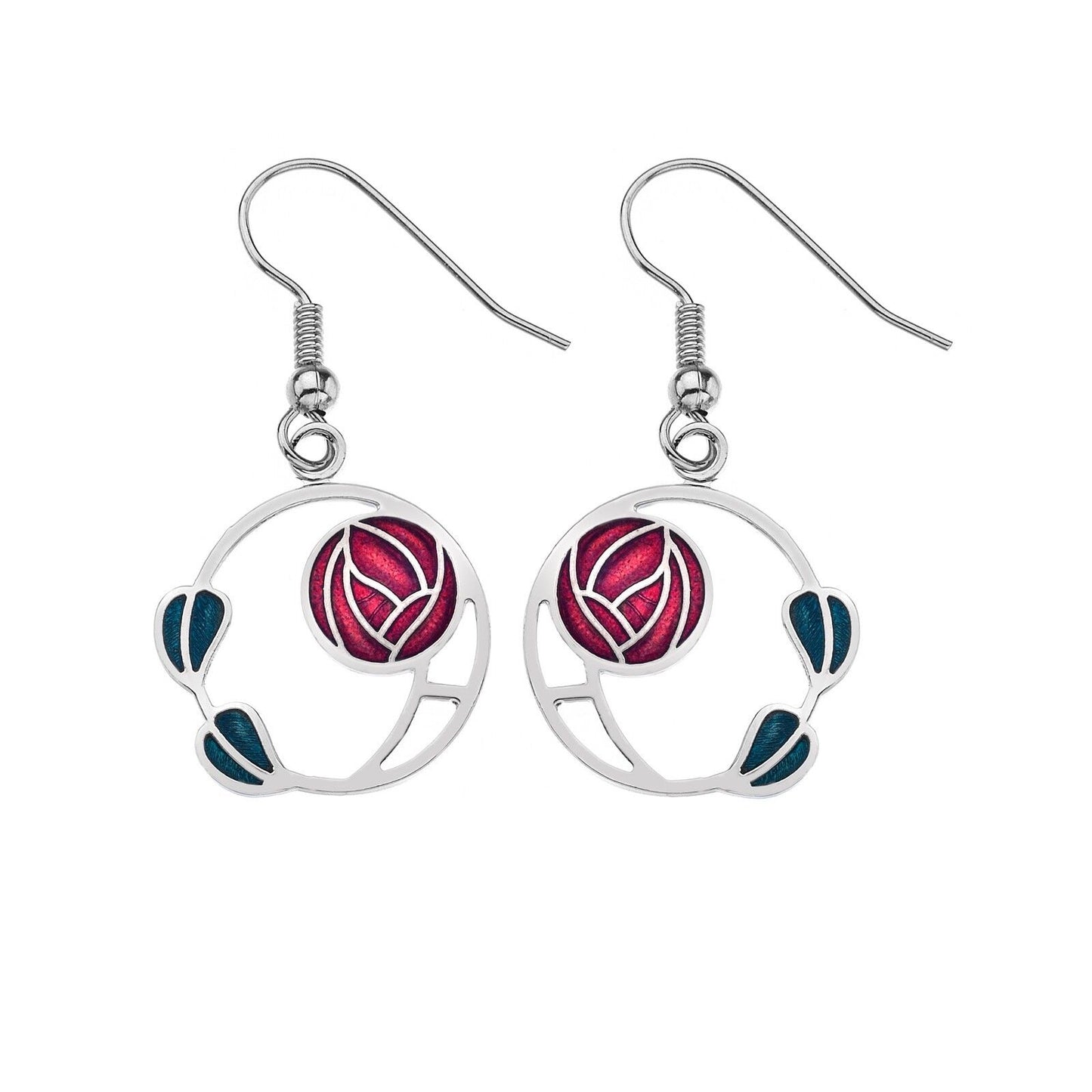 Mackintosh Rose and Leaves Earrings Drop Drops Silver Plated Branded Packaging