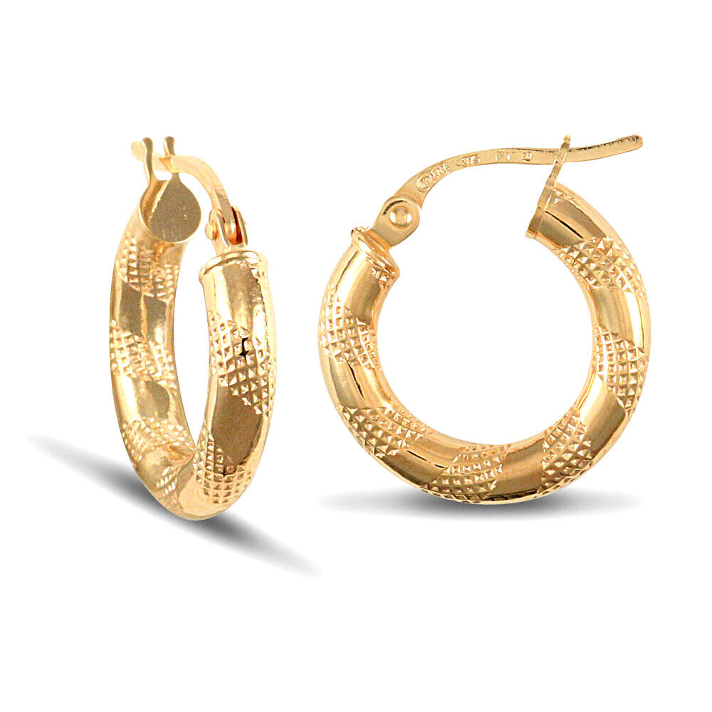 9ct Yellow Gold Zebra Hoop Style Earrings 14mm British made Hallmarked
