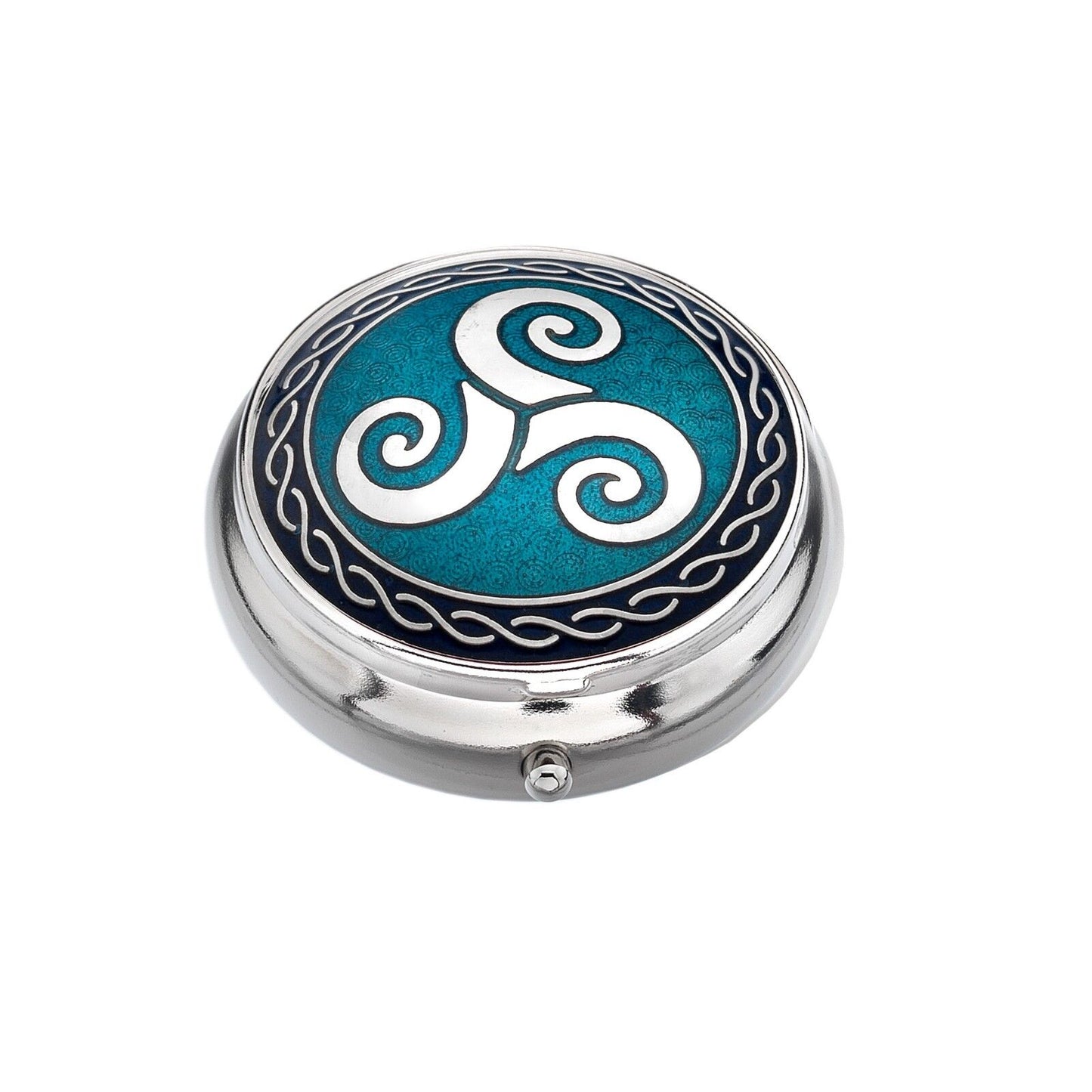 Pillbox Silver Plated Celtic Triskele Turquoise Brand New and Boxed
