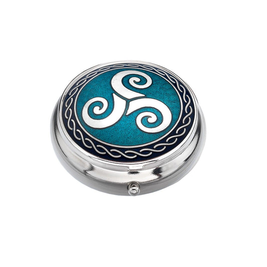Pillbox Silver Plated Celtic Triskele Turquoise Brand New and Boxed