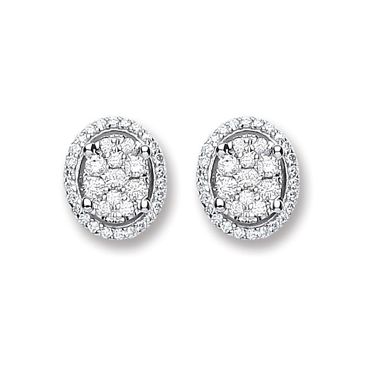18ct White Gold 0.25ct Diamond Stud Oval Earrings Hallmarked - 8 x 6.8mm