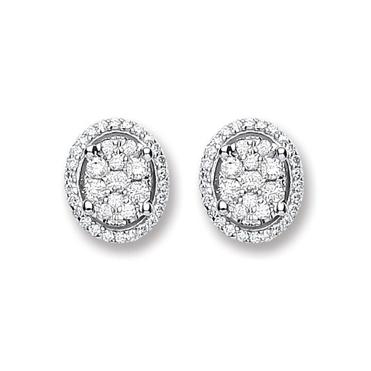 18ct White Gold 0.25ct Diamond Stud Oval Earrings Hallmarked - 8 x 6.8mm