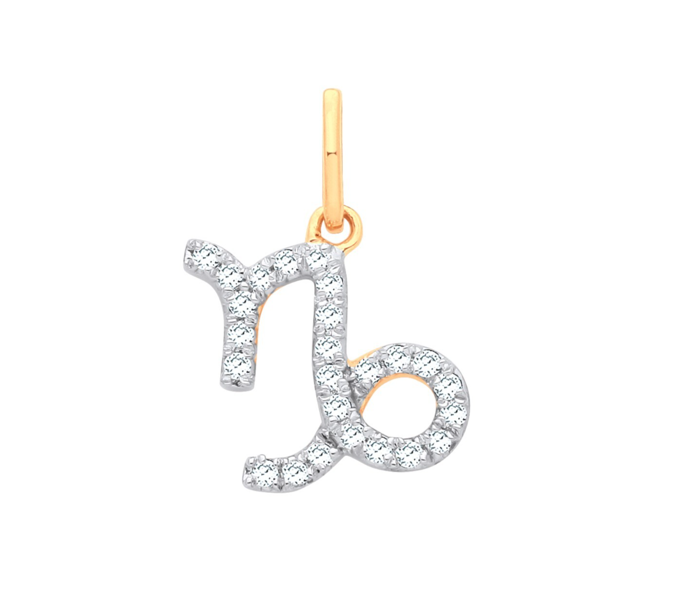 9ct Yellow Gold Capricorn Zodiac 0.12ct Diamond Pendant Made in London