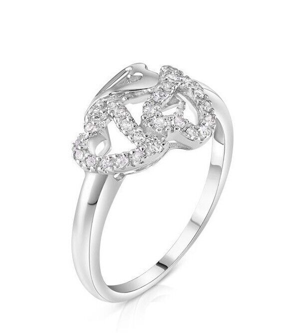 Real Diamond Three Heart Ring Solid White Gold Three Hearts Engagement