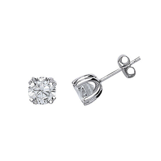 Solitaire Stud Earrings Solid Sterling Silver Rhodium Plate 925 Hallmark