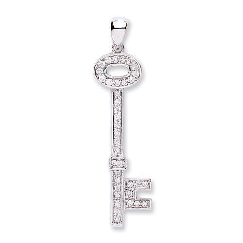 18ct White Gold 0.22ct Diamond Key Pendant Made in London