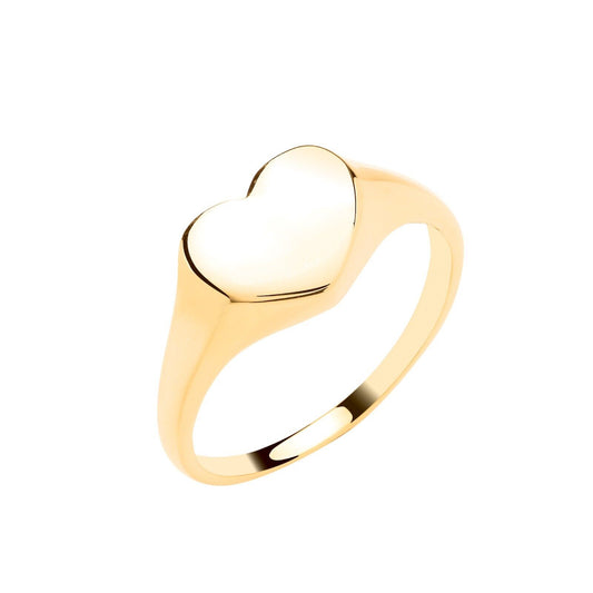 9ct Yellow Gold Heart Signet Ring Hallmarked Sizes K - S