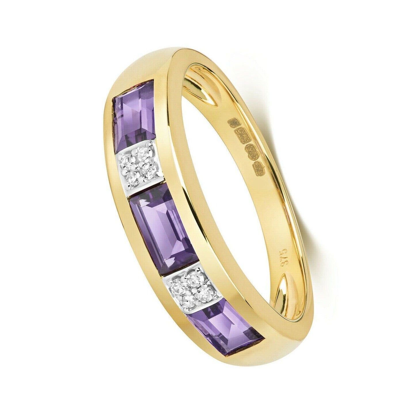 9ct Yellow Gold Real Amethyst and Diamond Eternity Ring Band Anniversary