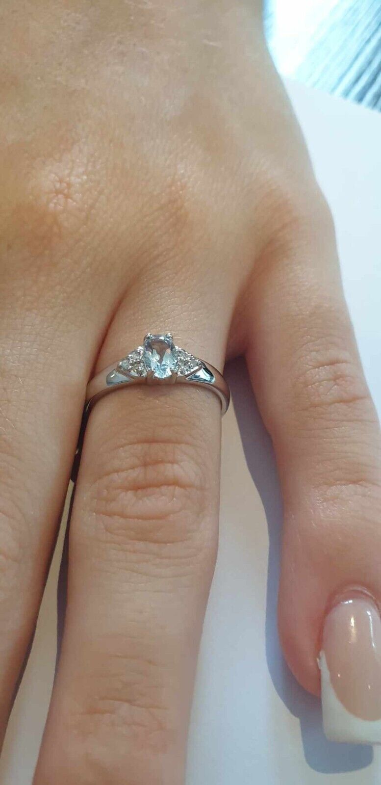 Aquamarine and Diamond Ring 9ct White Gold Oval Solitaire Real Stones Size J - Q
