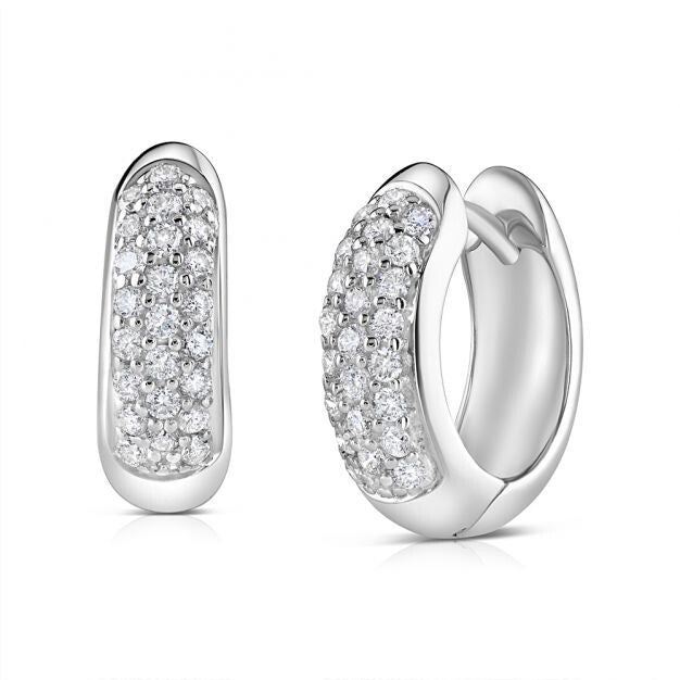 9ct White Gold 0.42ct Diamond Huggie Hoop Earrings - 14mm