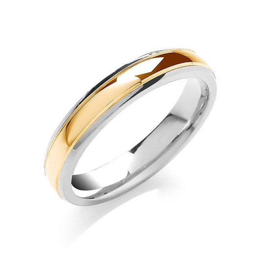 4mm Court Wedding Band Track Edge Two Colour 9ct White and Yellow Gold