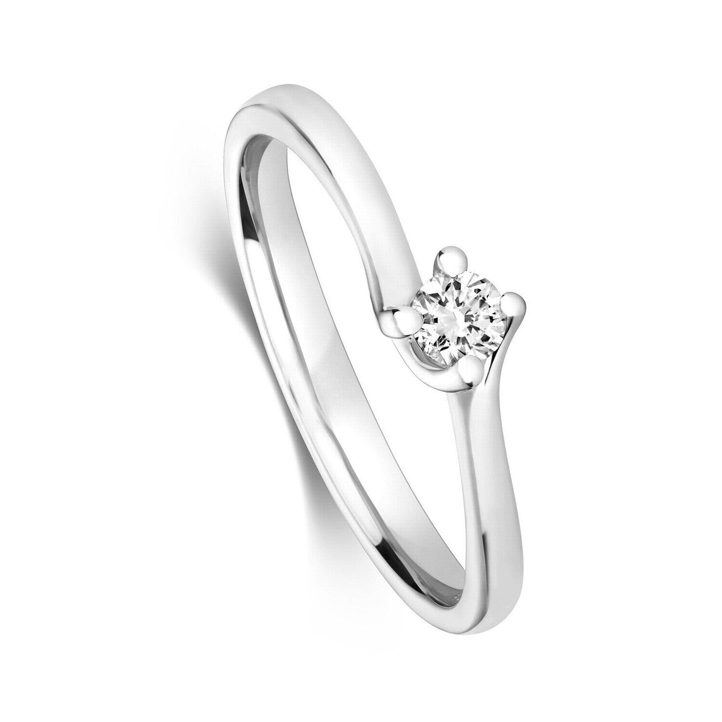 9ct White Gold Real Diamond Twist Solitaire Ring Engagement Size J - Q