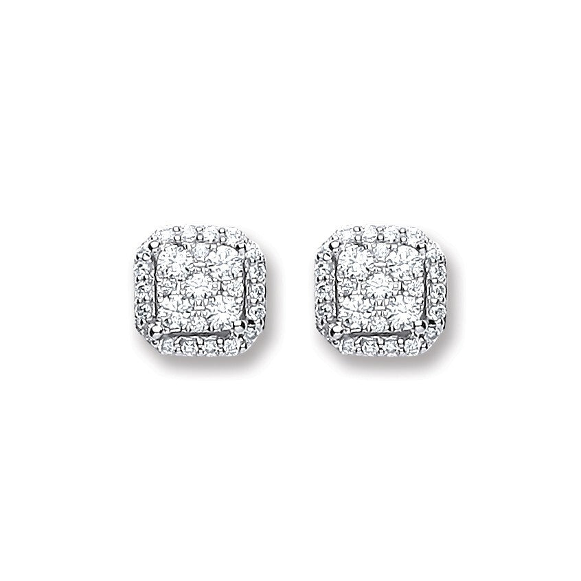 18ct White Gold 0.22ct Diamond Stud Square Earrings Hallmarked - 6.4mm