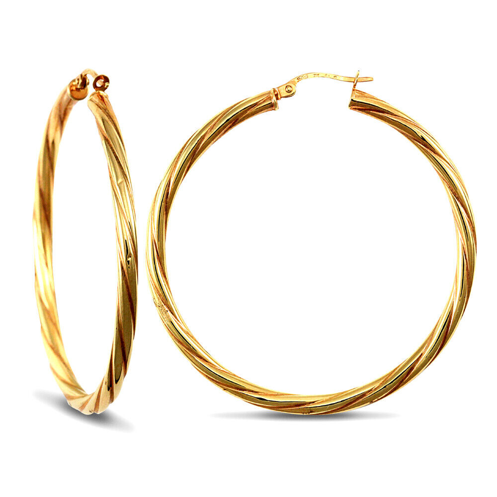 9ct Yellow Gold Twist Hoop Style Earrings British Made Hallmarked 45mm