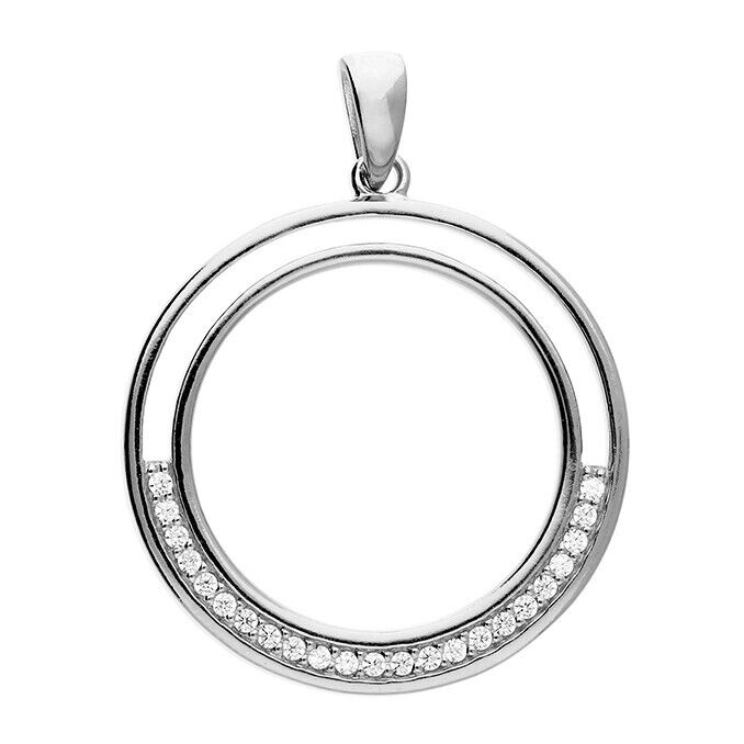 Double Circle Hoop Pendant Set With CZ's Silver Pendant 925 Hallmark